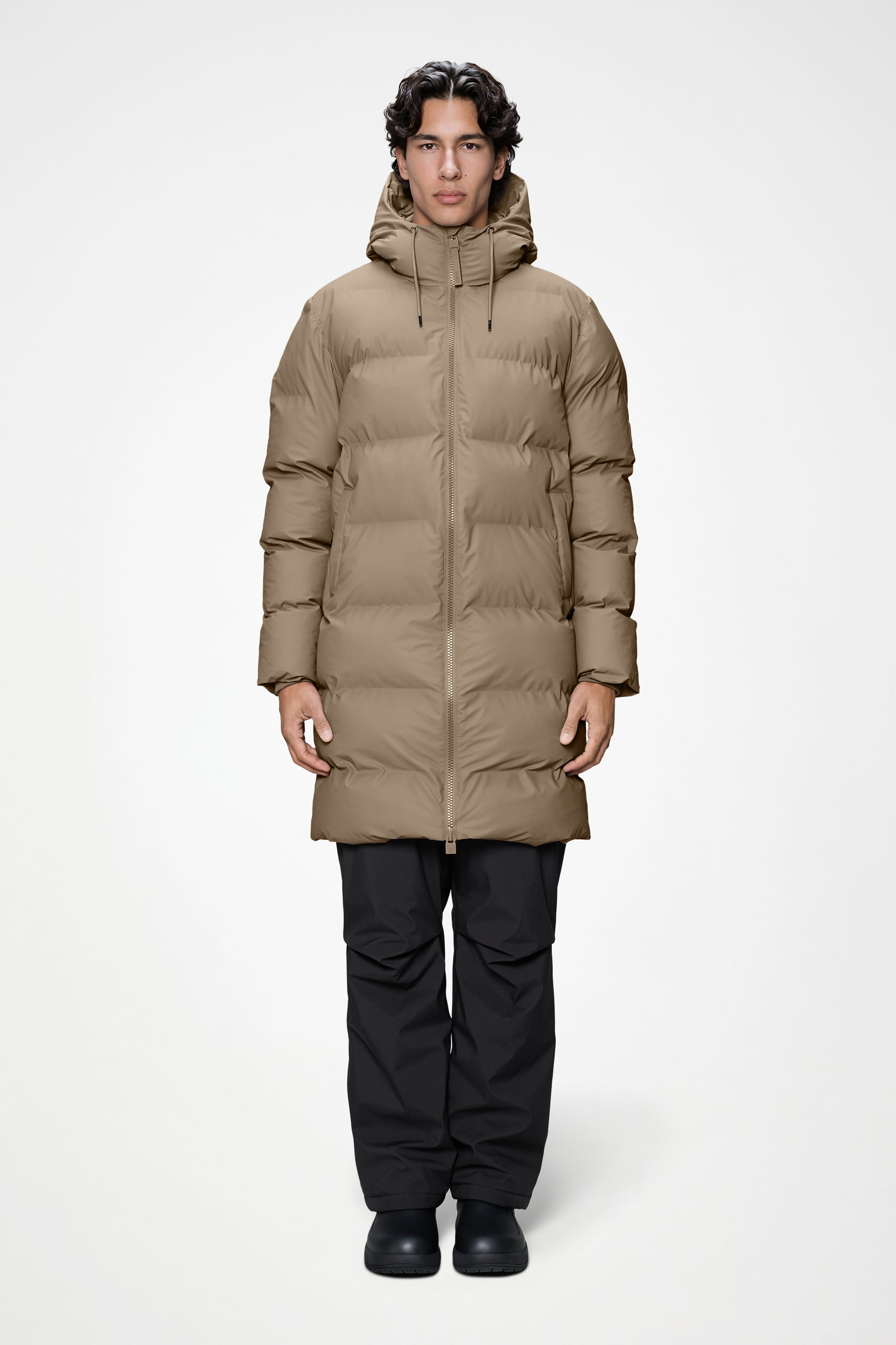 RAINS Alta Longer Puffer Jacket Beige Jacket