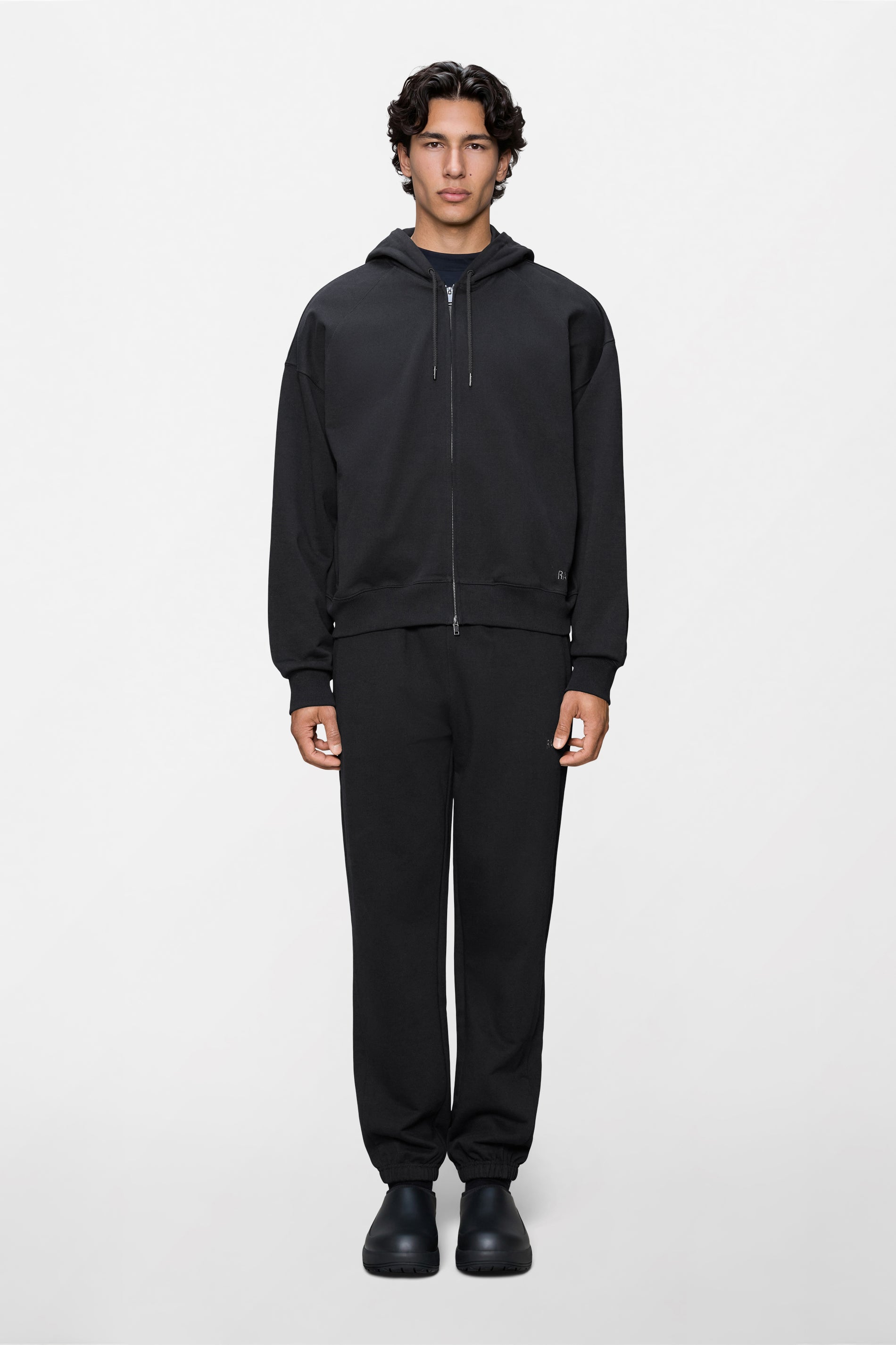 RAINS Classic Zip Hoodie Splash 3D Black Long Sleeve
