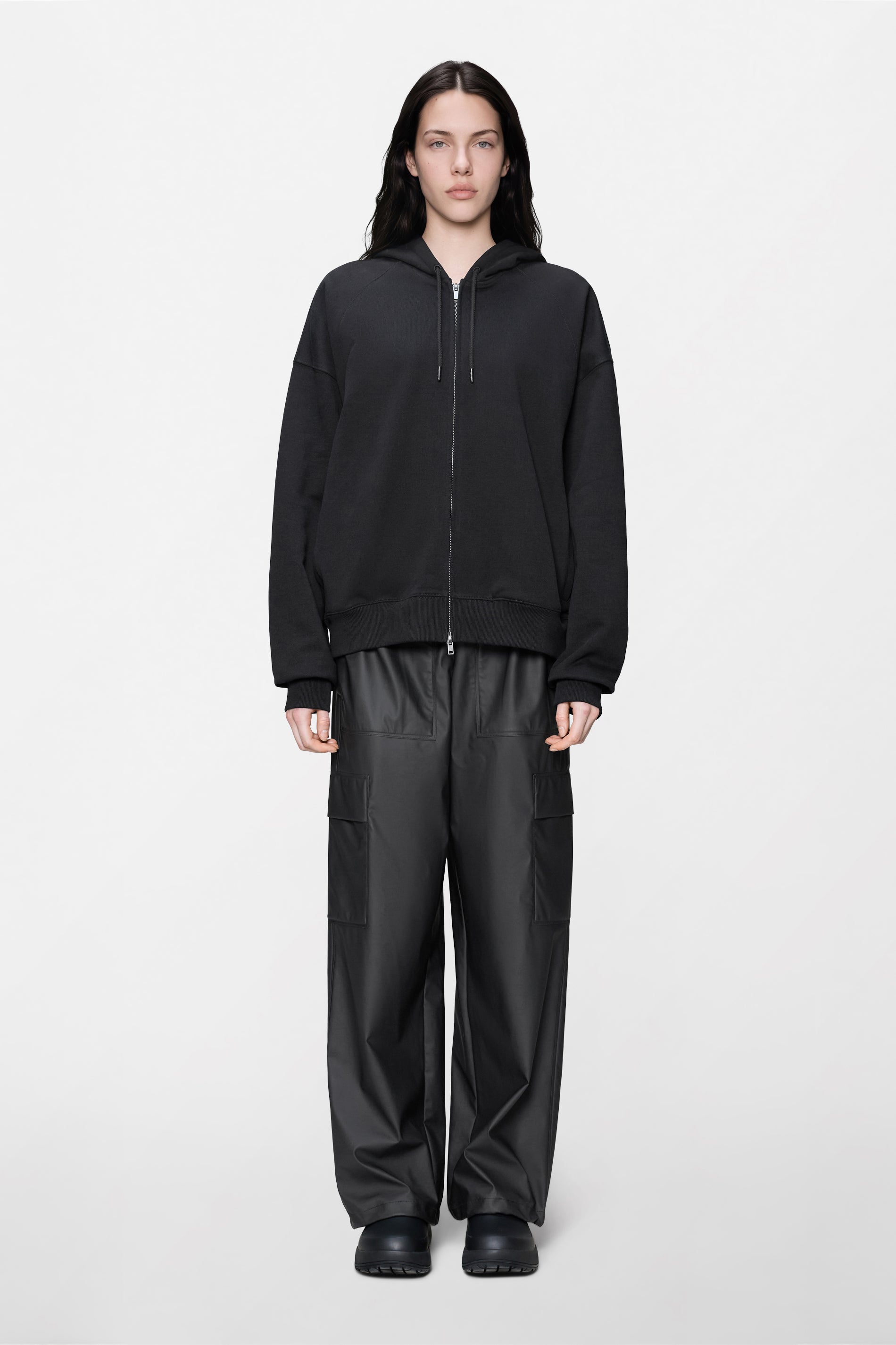 RAINS Classic Zip Hoodie Splash 3D Black Long Sleeve