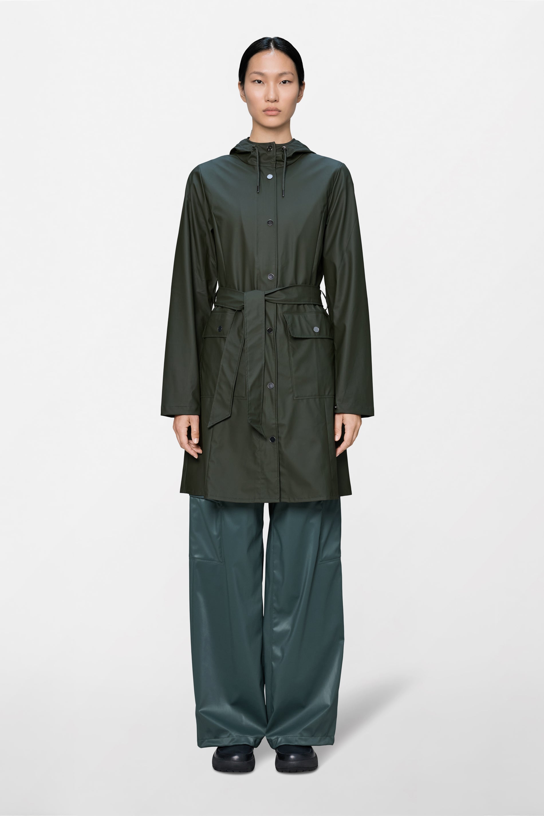 RAINS Curve Long Jacket
Green Jacket