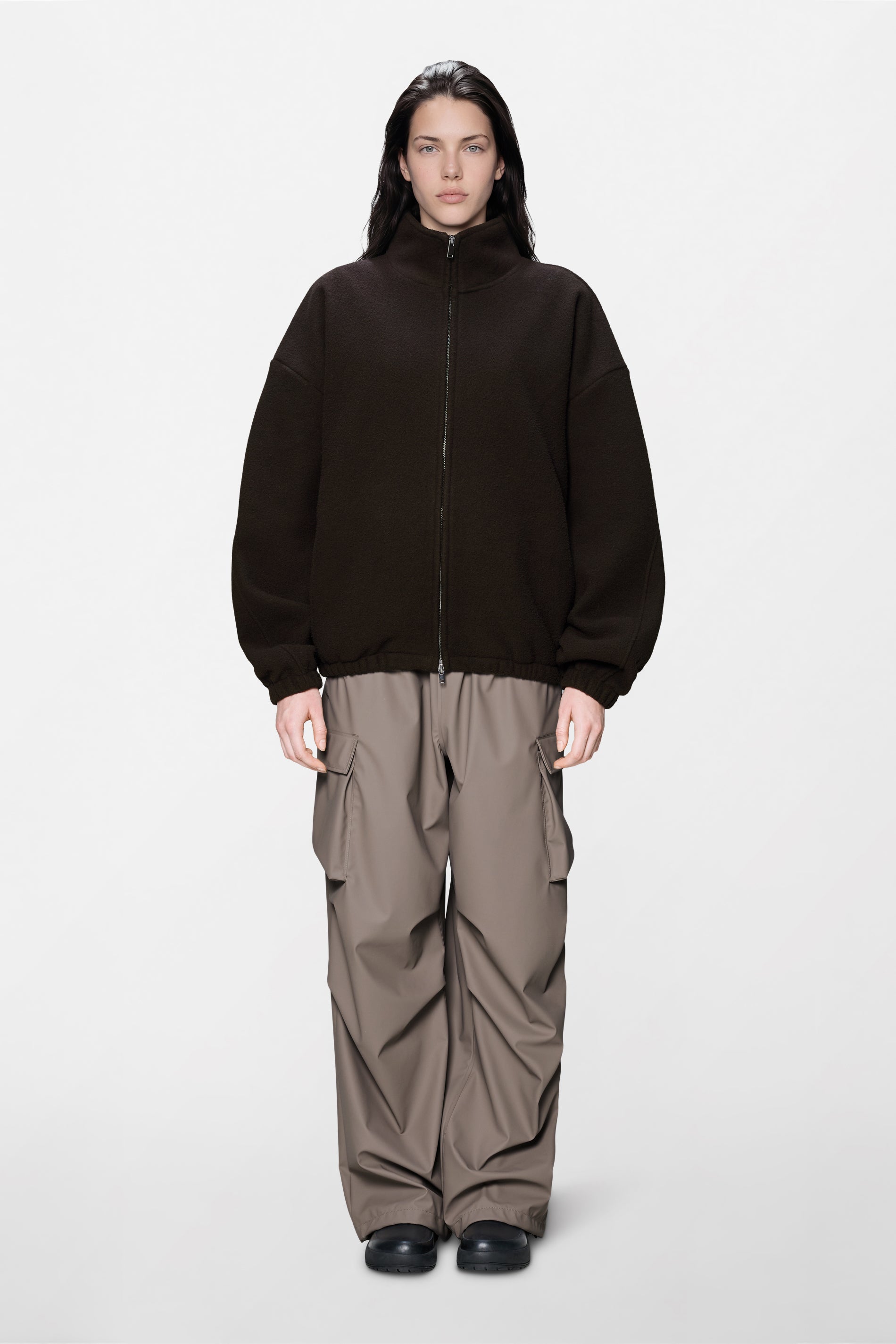 RAINS Fleece Zip Jacket Bark Long Sleeve