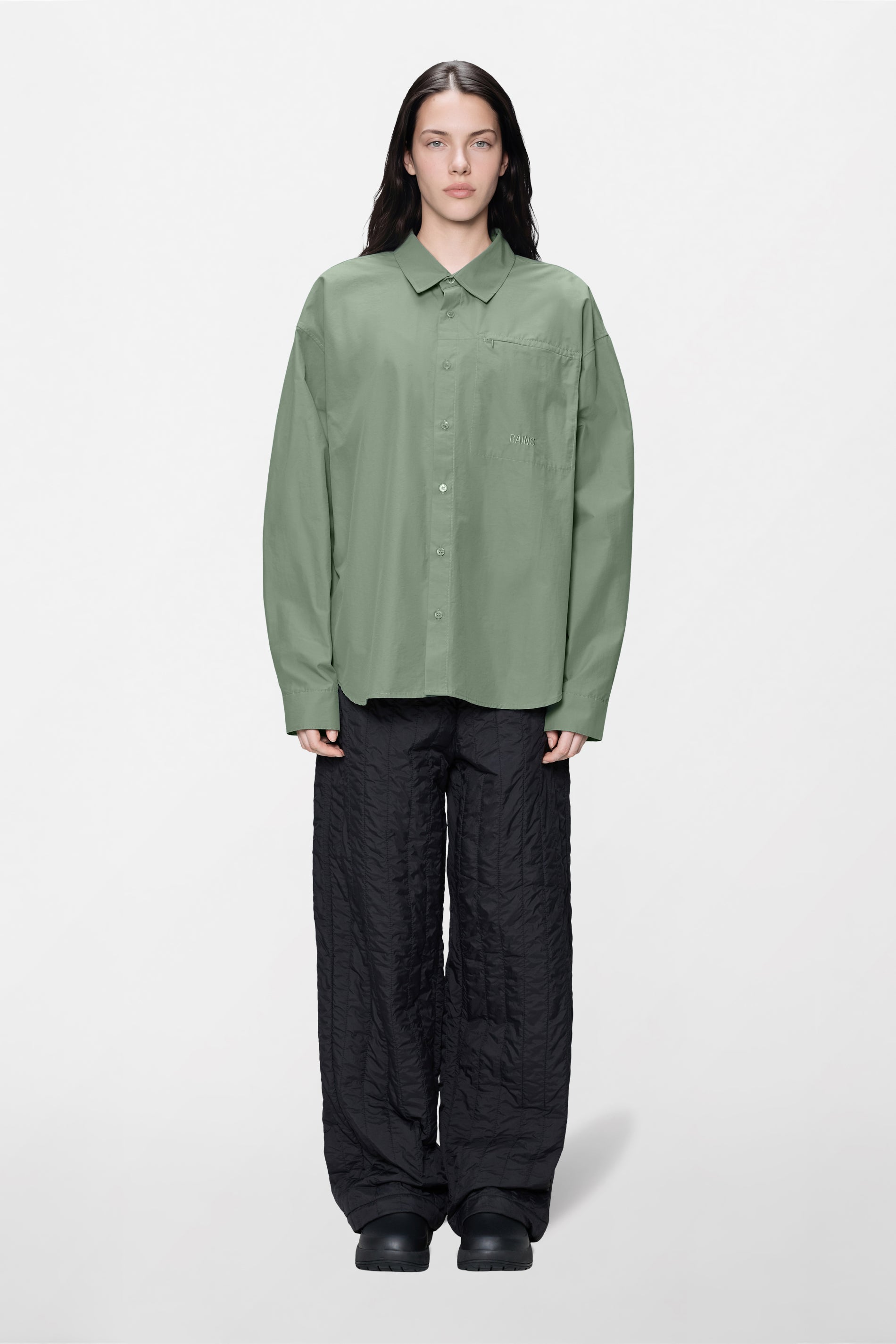 RAINS Light Woven Long Sleeve Shirt Sage Long Sleeve