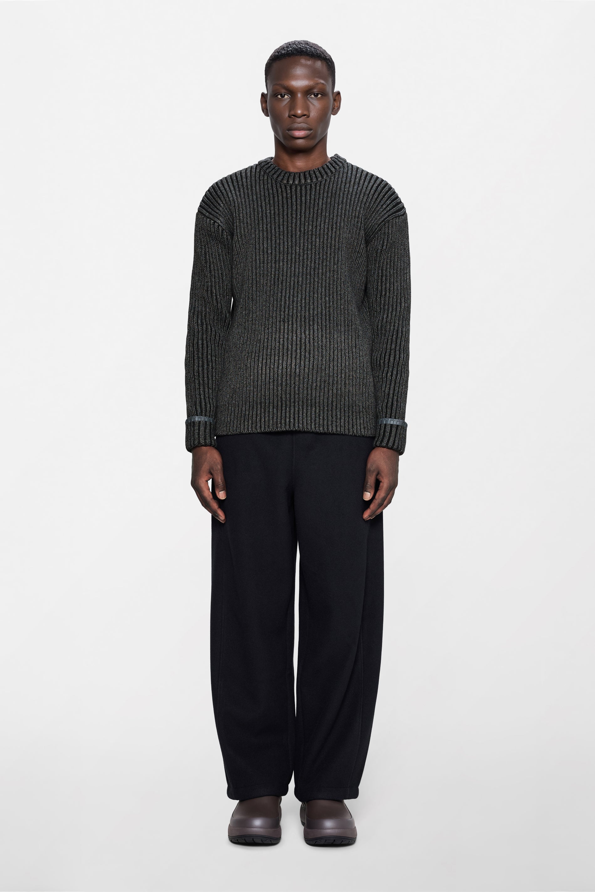 RAINS Sapa Knit Crew Neck Dark Grey / Black Long Sleeve