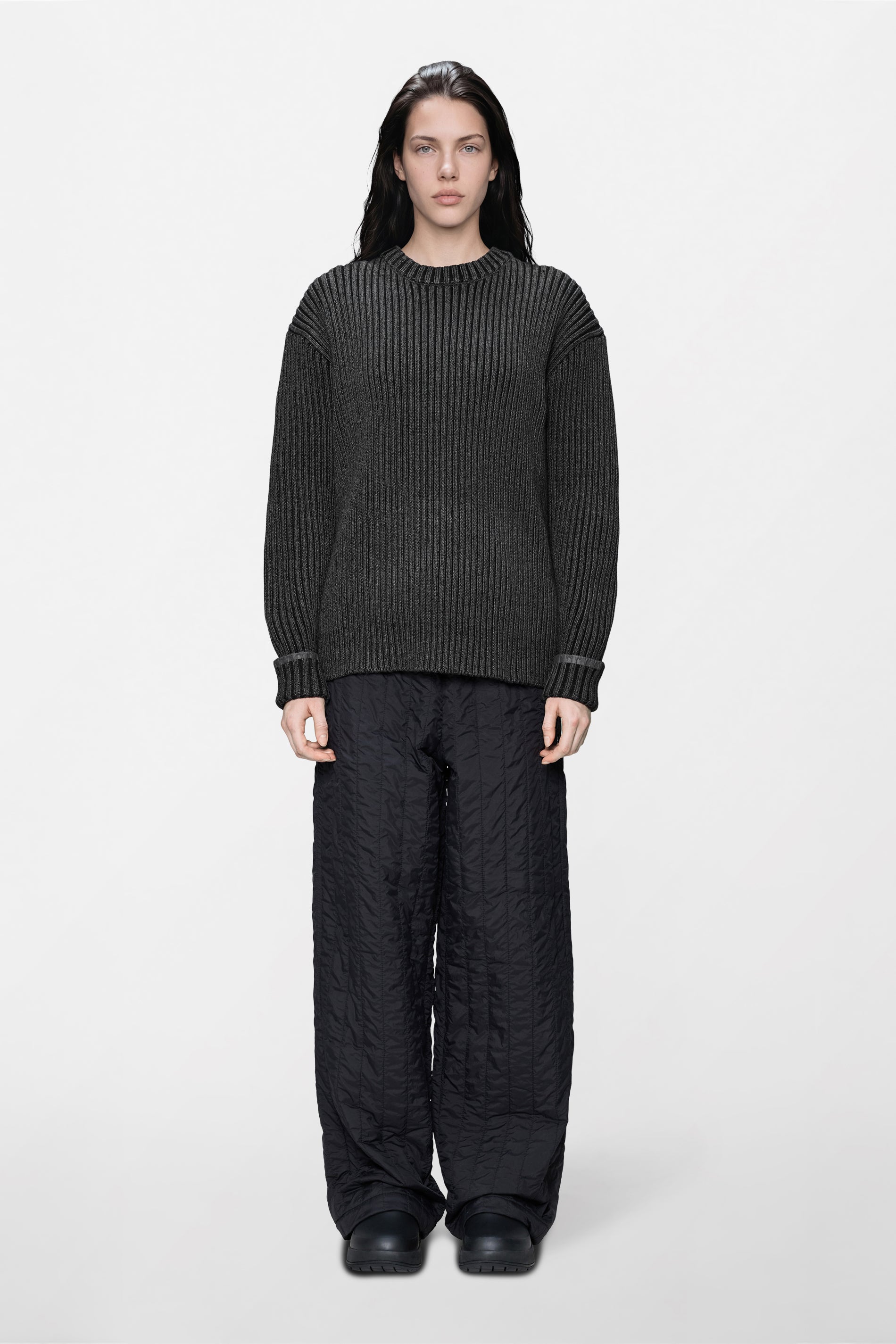 RAINS Sapa Knit Crew Neck Dark Grey / Black Long Sleeve
