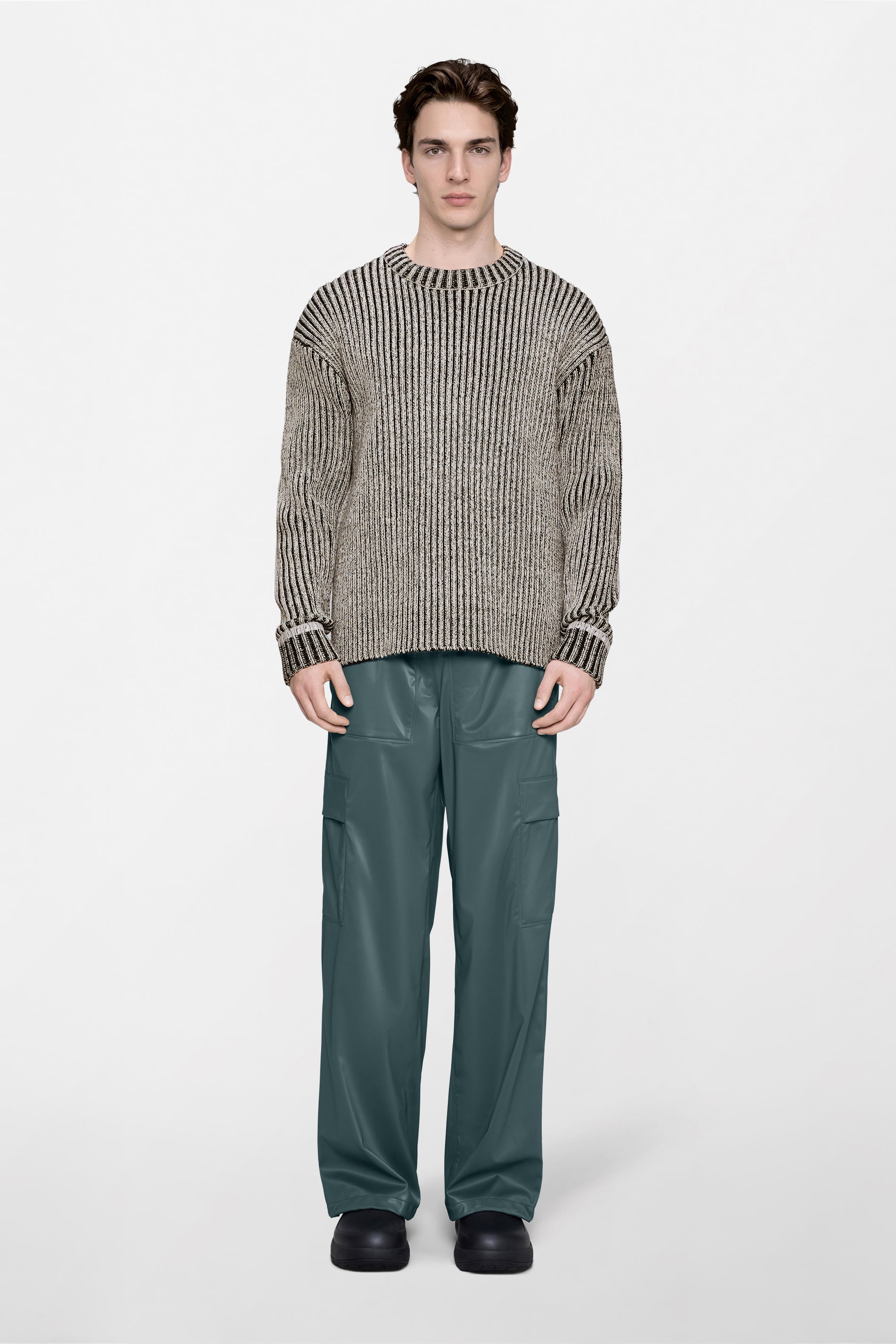 RAINS Sapa Knit Crew Neck Vintage White / Black Long Sleeve