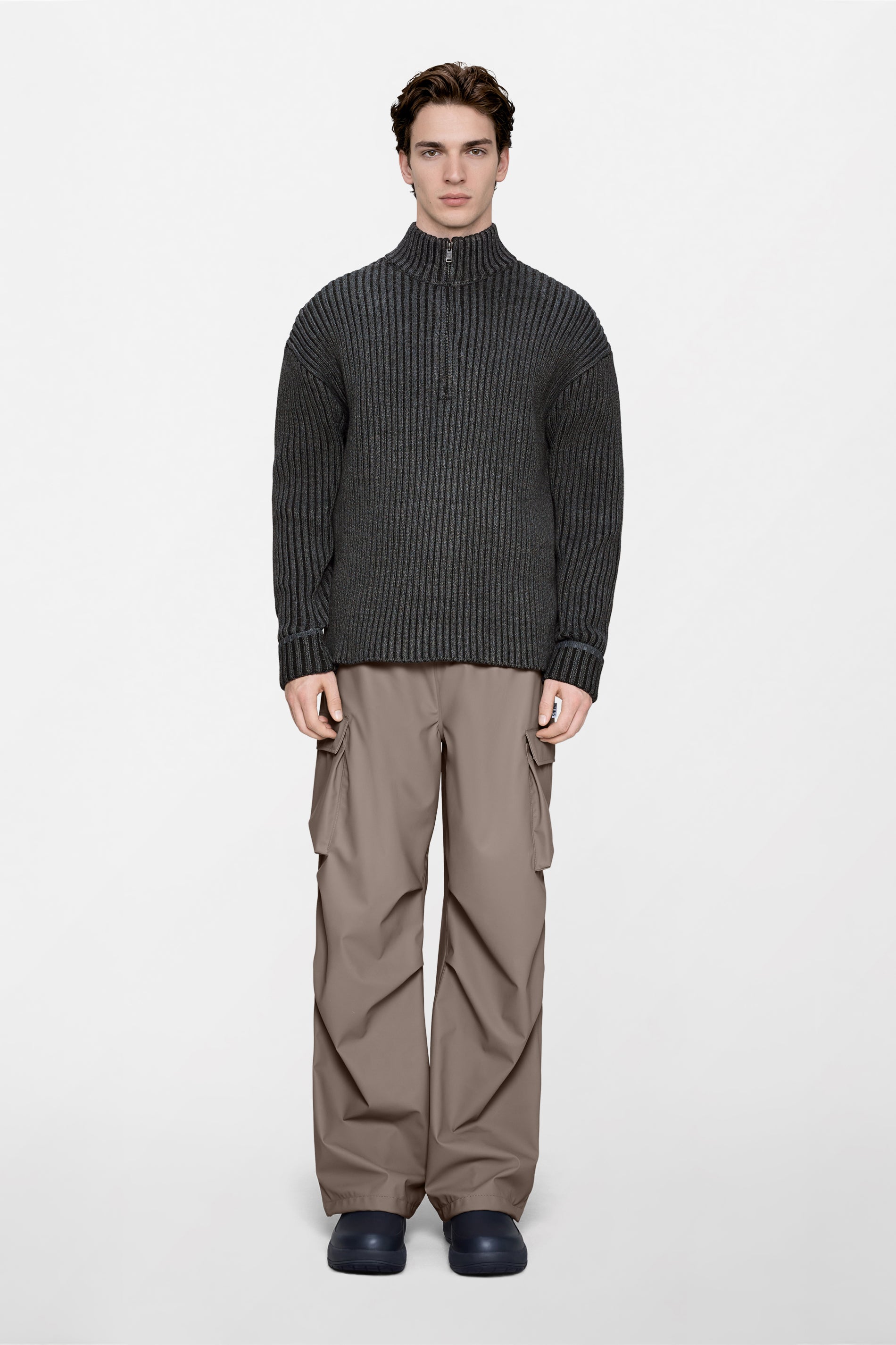 RAINS Sapa Half Zip Knit Dark Grey / Black Long Sleeve