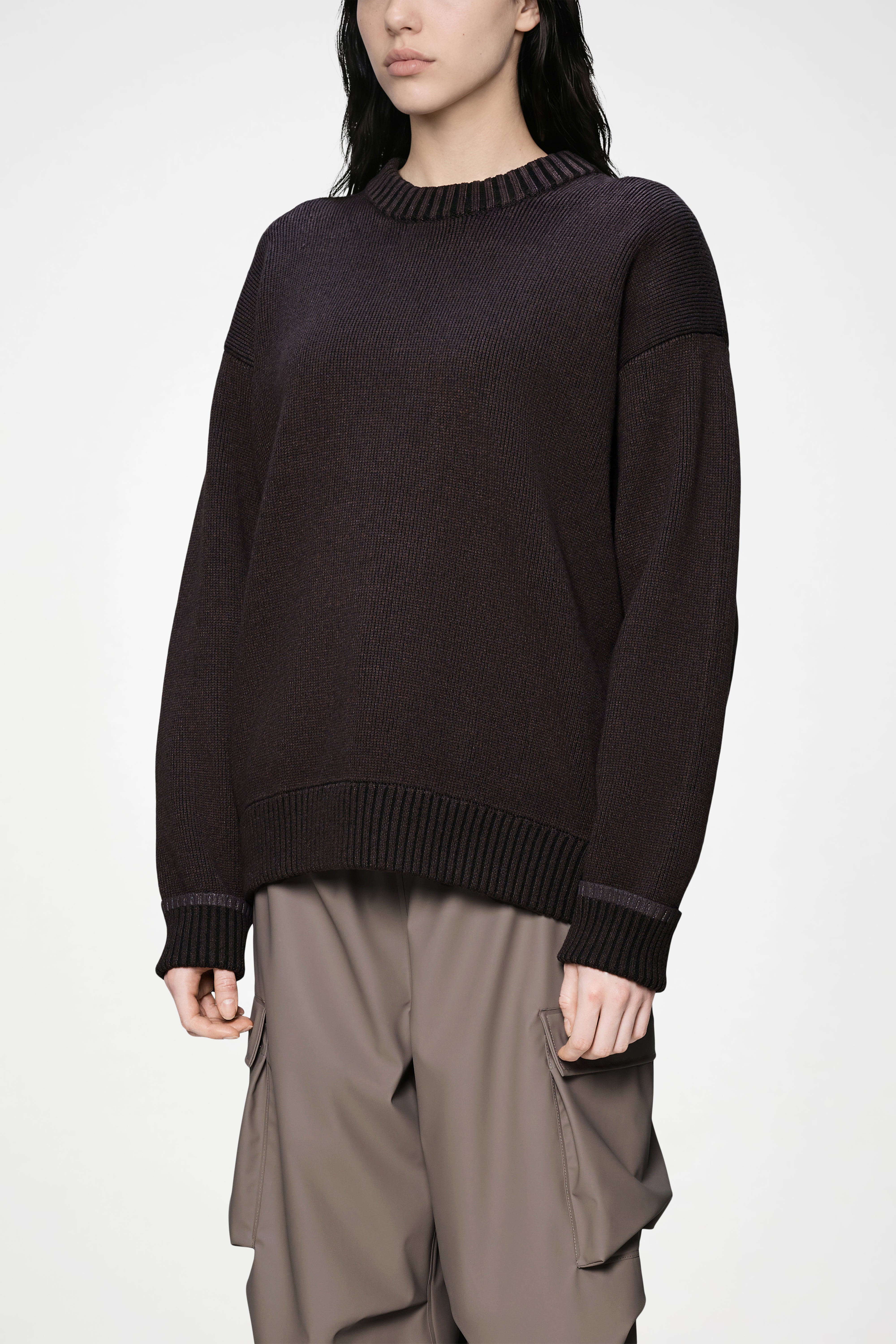 RAINS Sowa Knit Crew Neck Bark / Black Long Sleeve