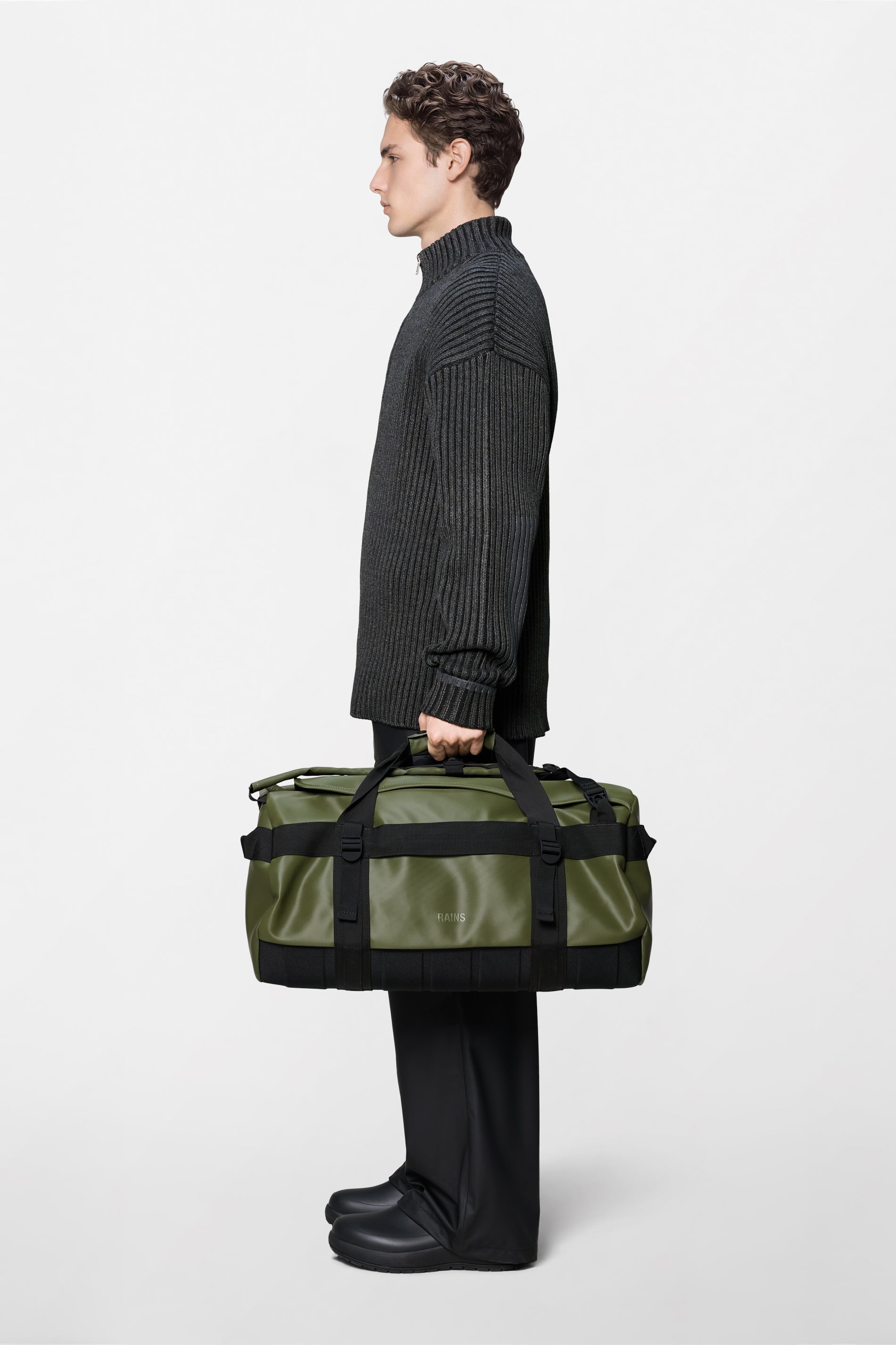 RAINS Texel Duffel Bag Small Green Satin 43L H28 x D28 x W55 cm Duffel
