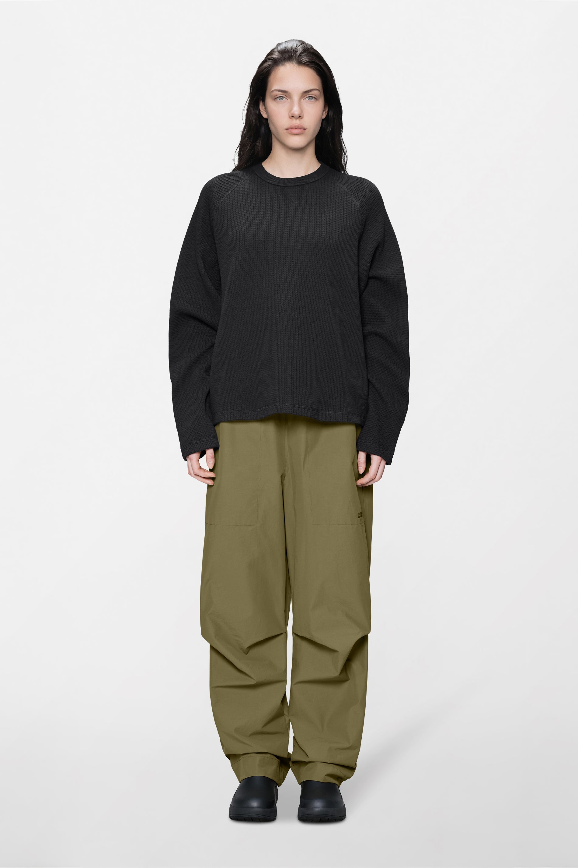 RAINS Waffle Long Sleeve T-Shirt Rains Black Long Sleeve